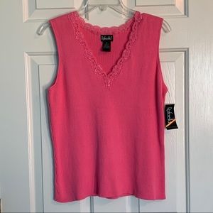 🟢 Rafaella 100% cotton sleeveless sweater top Pink new with tags Lace trim Vneck